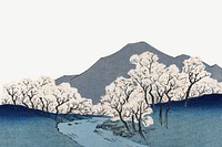 Mount Fuji landscape border psd, vintage Japanese illustration by Hiroshige Andō. Remixed by rawpixel.