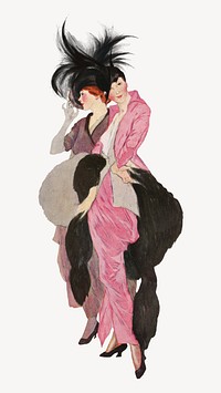 Woman in pink dress, vintage fashion illustration by Etienne Drian. Remixed by rawpixel.