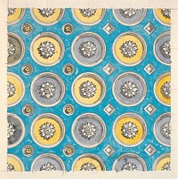 Draft for a ceiling with circular cassettes, alternating in yellow and violet on a blue background (1743 – 1809), vintage pattern illustration by Nicolai Abildgaard. Original public domain image from The Statens Museum for Kunst.  Digitally enhanced by rawpixel.