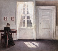 Interior in Strandgade, Sunlight on the Floor (1901), vintage painting by Vilhelm Hammershøi. Original public domain image from The Statens Museum for Kunst.  Digitally enhanced by rawpixel.