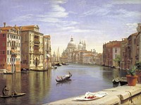 View of the Grand Canal, Venice.In the Background S. Maria della Salute 91854), vintage painting by P. C. Skovgaard. Original public domain image from The Statens Museum for Kunst.  Digitally enhanced by rawpixel.