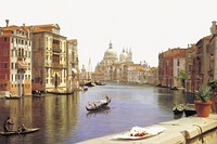 Grand Canal border, Venice scene illustration by P. C. Skovgaard. Remixed by rawpixel.
