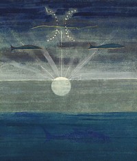 The Sun is Passing the Sign of Pisces (1906), vintage illustration by  Mikalojus Konstantinas Čiurlionis. Original public domain image from Wikimedia Commons.  Digitally enhanced by rawpixel.