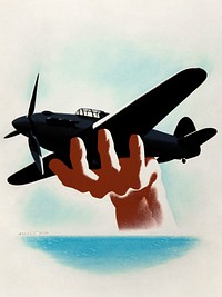 Aeroplane in hand, with wrist emerging from sea horizon (1939-1946), vintage illustration by Reginald Mount.  Original public domain image from Wikimedia Commons.  Digitally enhanced by rawpixel.