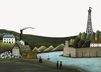 Henri Rousseau's landscape border, La Seine &agrave; Suresnesl illustration. Remixed by rawpixel.