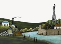 Henri Rousseau's landscape border, La Seine à Suresnesl illustration. Remixed by rawpixel.