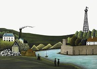 Henri Rousseau's landscape border psd, La Seine &agrave; Suresnesl illustration. Remixed by rawpixel.