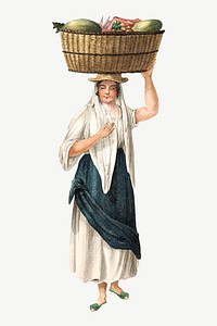 Woman carrying fruit basket, vintage illustration by Alfred Diston psd. Remixed by rawpixel.