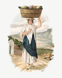 Woman carrying fruit basket, vintage illustration by Alfred Diston psd. Remixed by rawpixel.