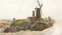 Landscape with Windmill (1811&ndash;1869), vintage illustration by Thomas Creswick. Original public domain image from Yale Center for British Art.  Digitally enhanced by rawpixel.