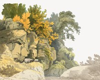 Wood rock mountains border, vintage illustration by William Day. Remixed by rawpixel.