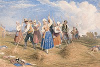Haymakers in a Field (1782-1871), vintage illustration by George Robert Lewis. Original public domain image from Yale Center for British Art.  Digitally enhanced by rawpixel.