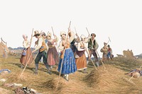 Haymakers in a Field border, vintage illustration by George Robert Lewis. Remixed by rawpixel.