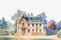 Vintage country house architecture watercolor illustration. Remixed by rawpixel.