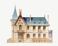 Vintage country house architecture watercolor art psd. Remixed by rawpixel.