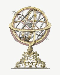 Vintage oblique armillary sphere chromolithograph illustration psd. Remixed by rawpixel.