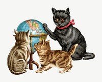 Vintage cats, pet illustration psd. Remixed by rawpixel.