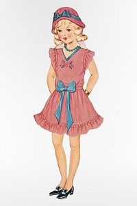 Gloria paper doll in outfits (1940–1949) chromolithograph art. Original public domain image from Digital Commonwealth. Digitally enhanced by rawpixel.