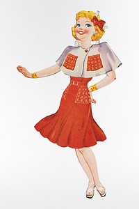 Babs paper doll in outfits with one hand out (1945–1947) chromolithograph art. Original public domain image from Digital Commonwealth. Digitally enhanced by rawpixel.