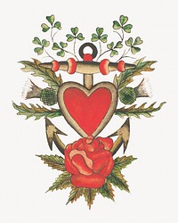 Vintage heart & rose illustration. Remixed by rawpixel.