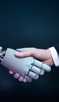 Digital business agreement, handshake, robot, man