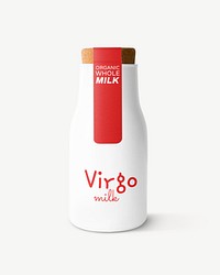 Milk bottle label mockup, beverage product packaging psd