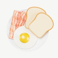 3D American breakfast, collage element psd