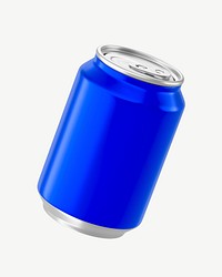 3D blue soda can, collage element psd