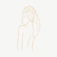 Spa woman line art collage element psd