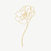 Gold flower line art collage element psd