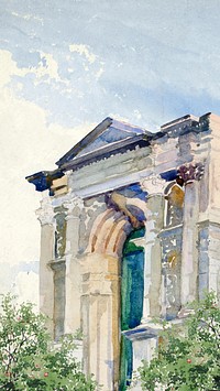 Watercolor church entrance mobile wallpaper. Remixed by rawpixel.