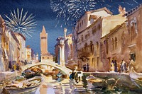 Watercolor festive Venice, Italy background. Remixed by rawpixel.