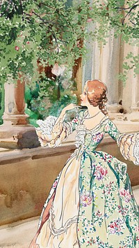 Watercolor Victorian woman mobile wallpaper. Remixed by rawpixel.