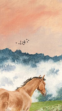 Wild horse watercolor mobile wallpaper. Remixed by rawpixel.