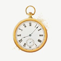 Watercolor pocket watch collage element psd. Remixed by rawpixel.