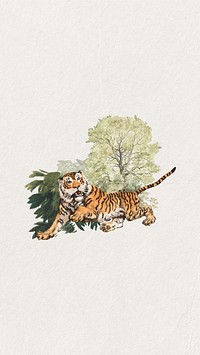 Watercolor tiger mobile wallpaper. Remixed by rawpixel.