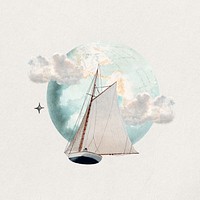 Watercolor sailboat collage element. Remixed by rawpixel.