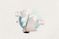 Watercolor sailboat collage element. Remixed by rawpixel.