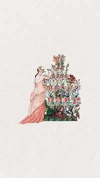 Watercolor Victorian plant lady mobile wallpaper. Remixed by rawpixel.