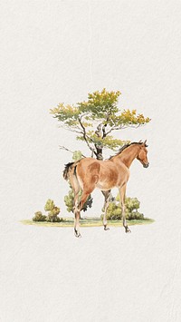 Watercolor  horse foal mobile wallpaper. Remixed by rawpixel.