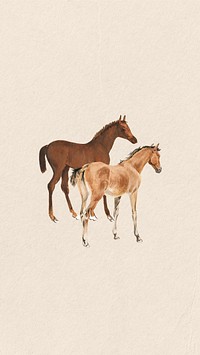 Watercolor  horse foals mobile wallpaper. Remixed by rawpixel.