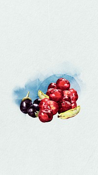 Fruits watercolor  mobile wallpaper. Remixed by rawpixel.