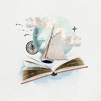 Watercolor storytelling book collage element. Remixed by rawpixel.