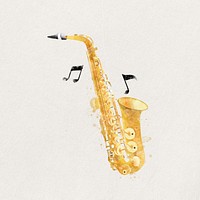 Saxophone watercolor collage element. Remixed by rawpixel.
