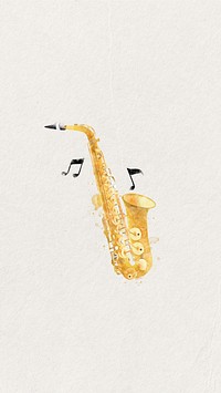 Watercolor saxophone mobile wallpaper. Remixed by rawpixel.