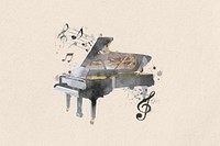 Watercolor grand piano collage element. Remixed by rawpixel.