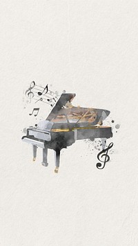 Watercolor grand piano mobile wallpaper. Remixed by rawpixel.