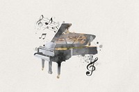 Watercolor grand piano collage element. Remixed by rawpixel.