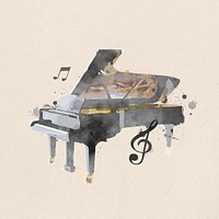 Watercolor grand piano collage element. Remixed by rawpixel.