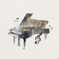 Watercolor grand piano collage element. Remixed by rawpixel.